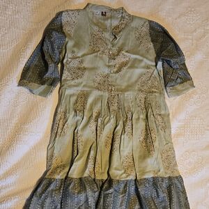 Mixed Pattern Green Dress Womens XL